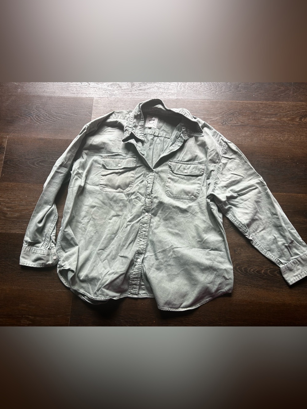 aerie Sage Green Denim Button-Front Jacket